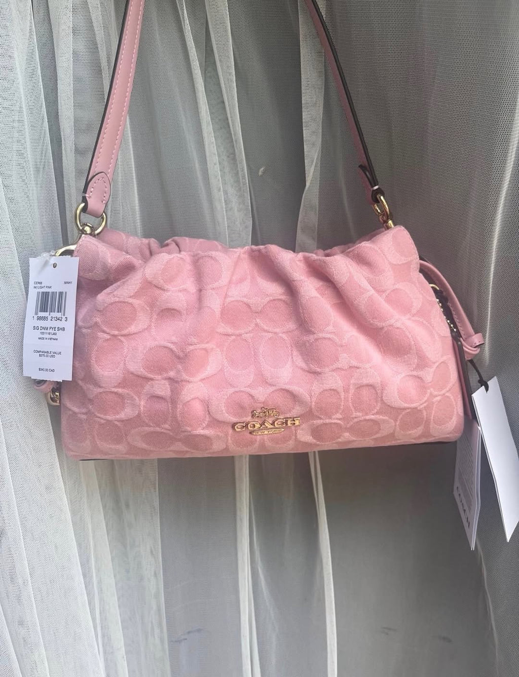 Coach faye Signature Denim Shoulder Bag – Light Pink