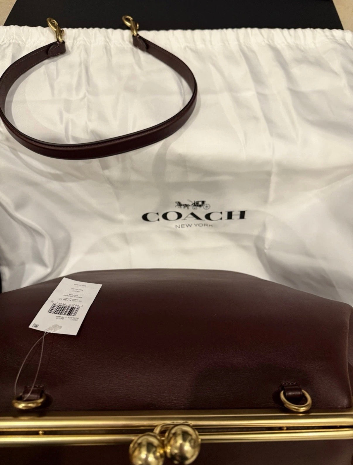COACH Large Oversized Kisslock  Frame clutch shoulder bag Brown leather NEW