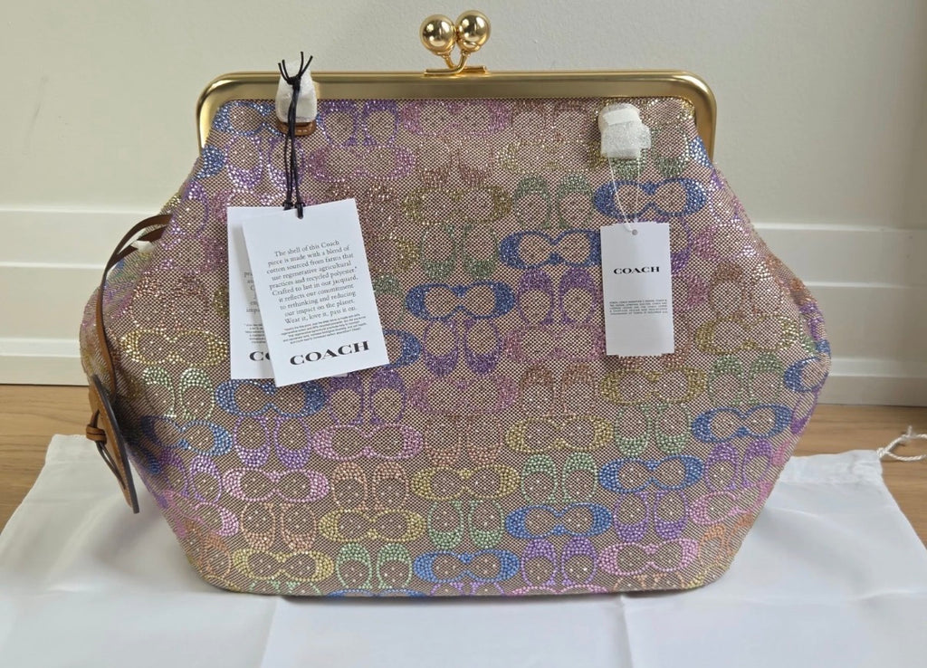 Coach Large Kisslock Frame Bag In Crystal Signature Jacquard | CCX15 | Brand New