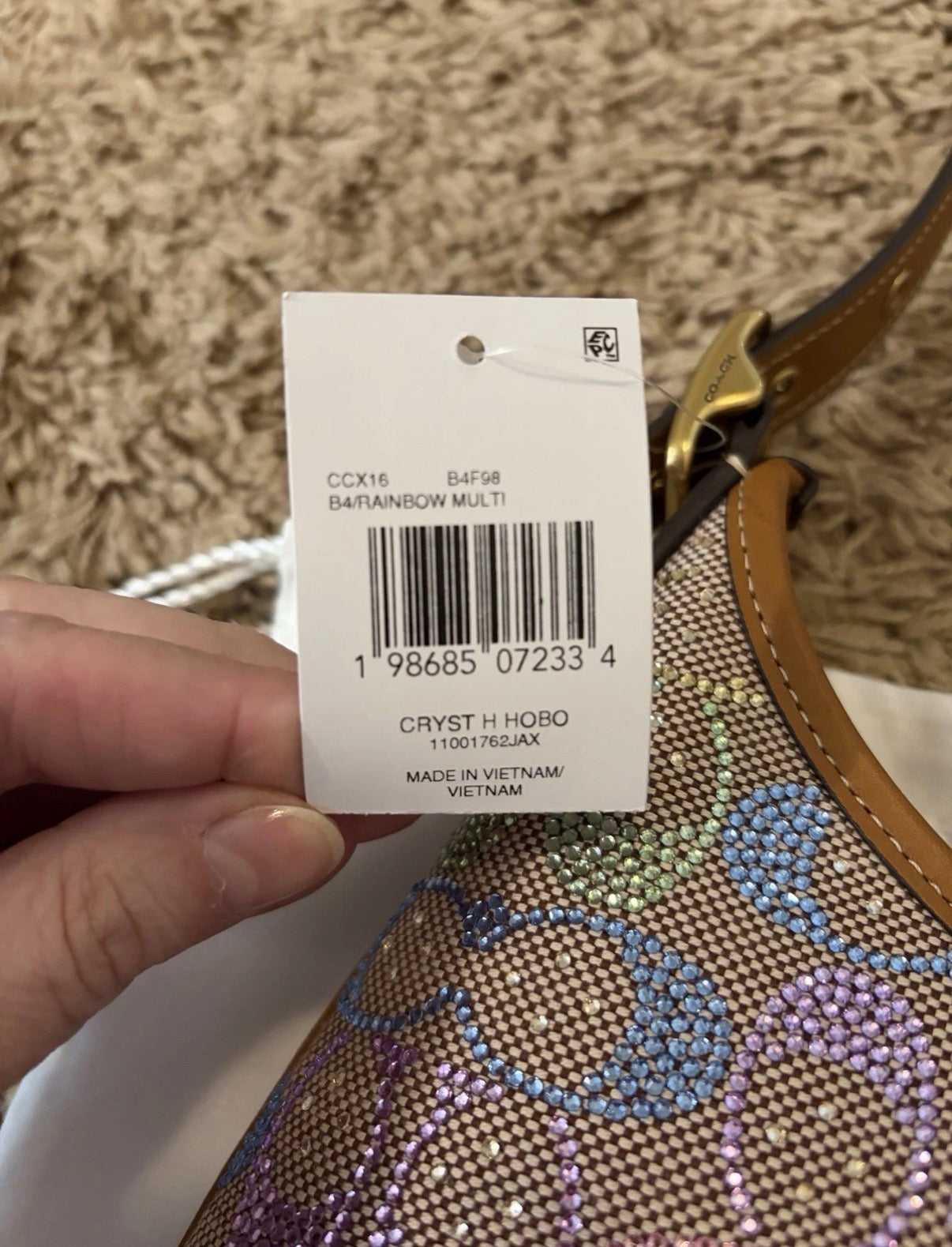 COACH Hamptons Medium Rainbow Crystal Signature Jacquard Hobo Bag 🩷💛🩵