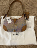 COACH Hamptons Medium Rainbow Crystal Signature Jacquard Hobo Bag 🩷💛🩵