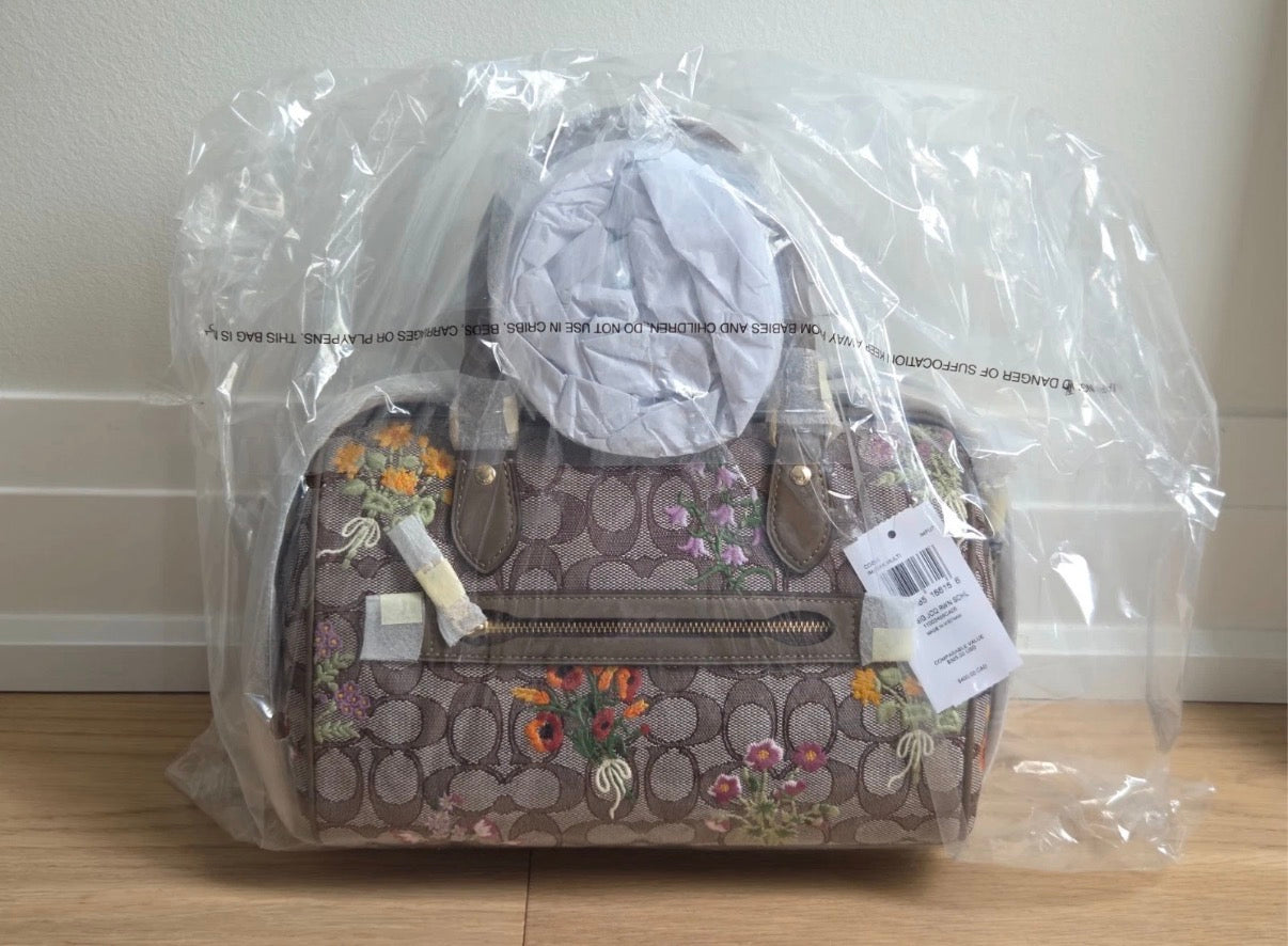 Coach Rowan Satchel Bag In Signature Jacquard Floral Embroidery Brand New CDZ01