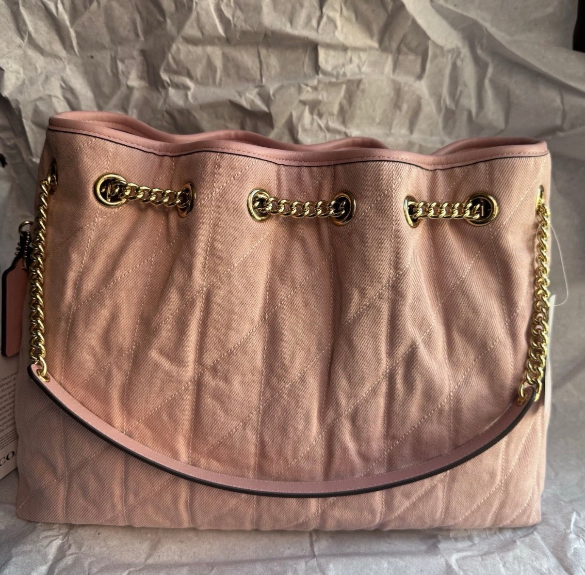 Coach Evelyn Shoulder Bag In Loved Denim With Quilting CER79 Authentic