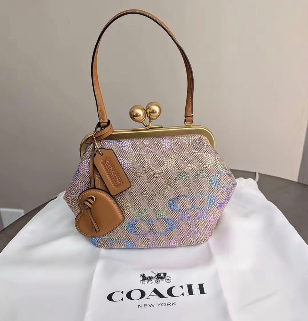 Coach Kisslock Signature Bag – Pastel Rainbow Edition 🌈✨