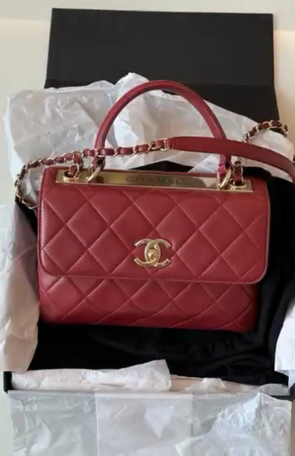 Chanel Quilted Top Handle Flap Bag – Ruby Red